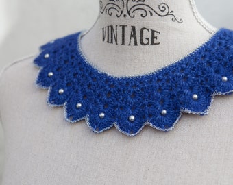 Elegant Navy Blue Lace Collar Crocheted Collar 100/% Cotton Collar Wonderful Mother/'s day gift Women Collar Summer Crochet Necklace