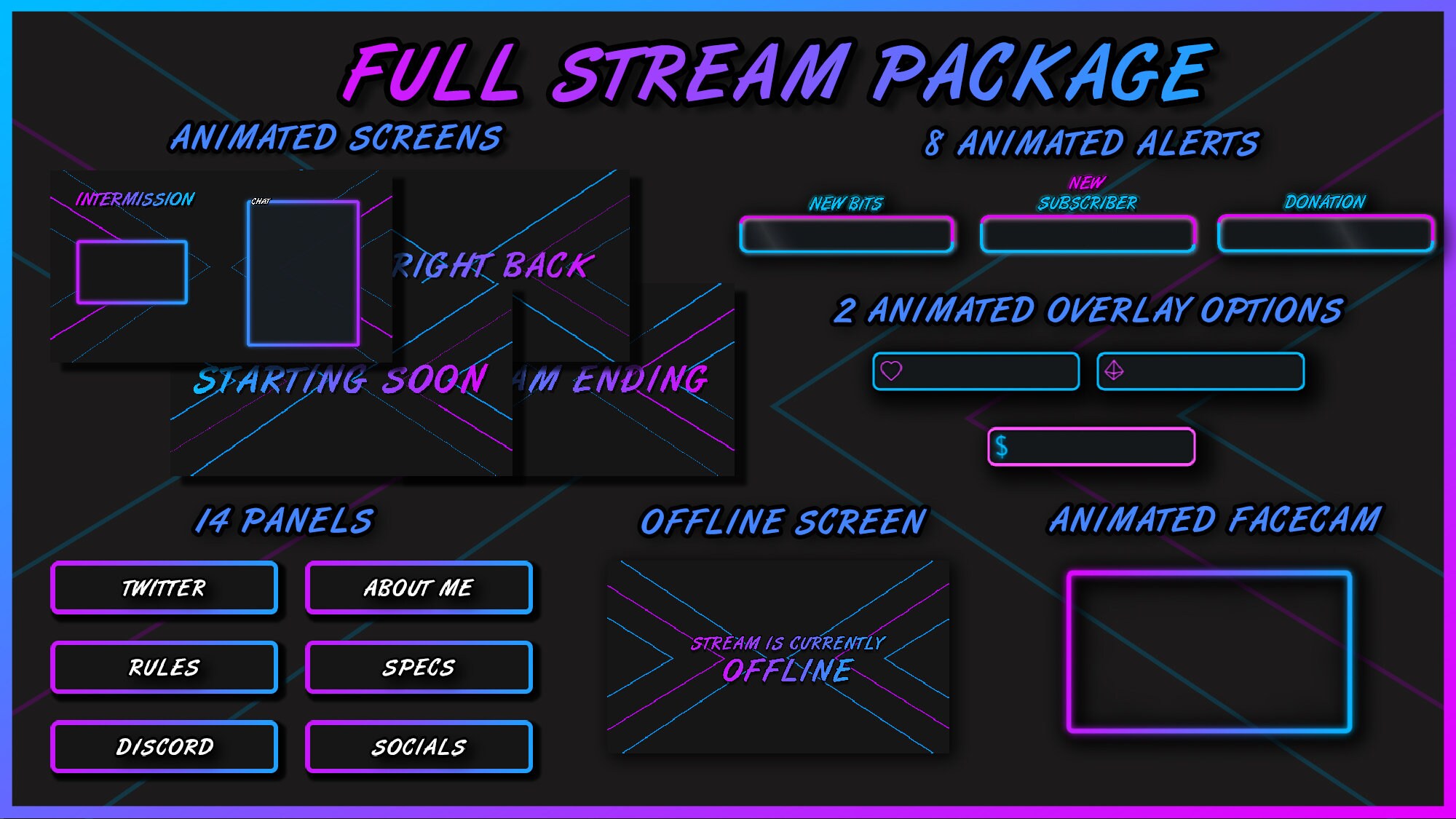 Stream package. Neon stream overlays.