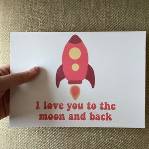 I love you to the moon and back a5 Postkarte, Valentinstag/Muttertag