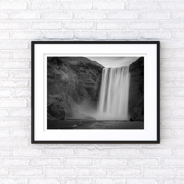 Iceland Black & White Print - "Skógafoss" - Silver Gelatin Print - Iceland Photography Print with White Border