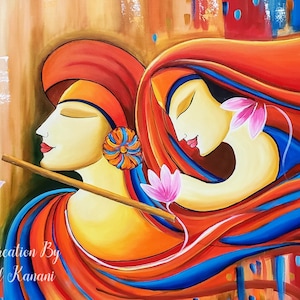Radha krishna modern art painting deals