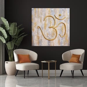 Textured Om Painting: Handmade Acrylic Mixed Media Spiritual Wall Art