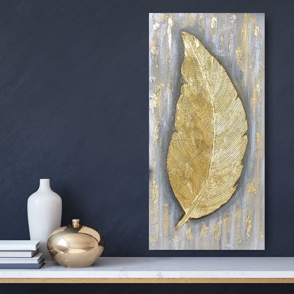 Golden Leaf textured Art, Abstract Modern painting, Gold Silver contemporary wall art, Gold leaf nature wall art, Gold Silver modern Art