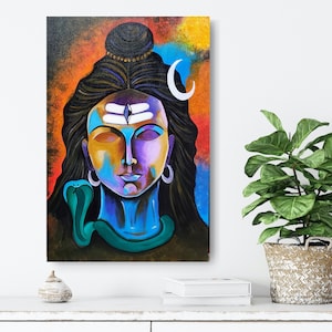 Handmade Lord Shiva Acrylic Painting: Hindu God Art