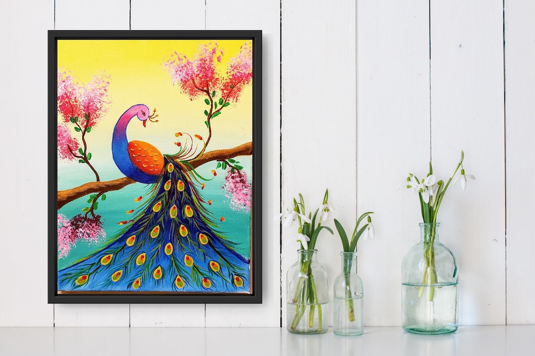Handmade Peacock Painting, Canvas Painting, Abstract Peacock, Wall