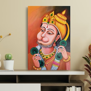 Hanumanji Canvas painting, Hanumanji Painting for Pooja room, Indian God Hanuman, Asian God, Handmade large Acrylic painting, Hindu God Art