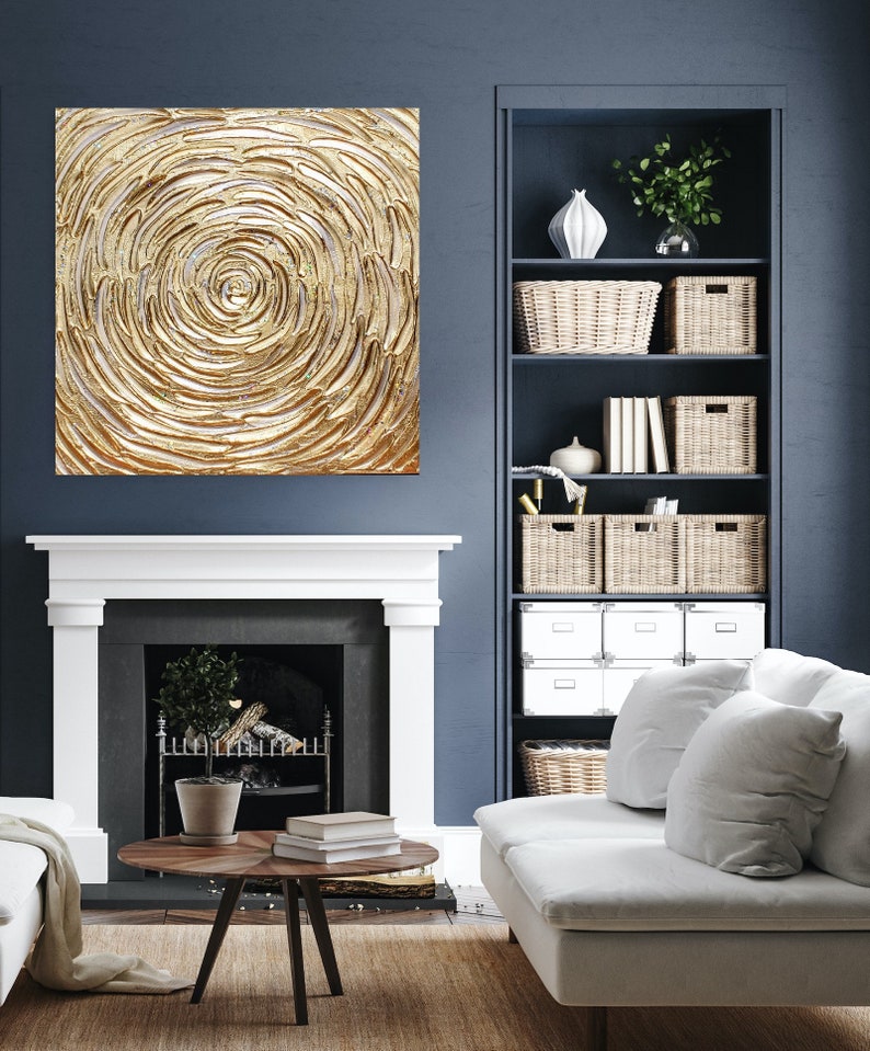 Sunburst Gold Flower, Gold Silver Glitter Art, Gold Wall Art for Your ...