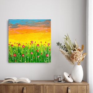 Textured Sunset Flower Painting: Impasto Acrylic Palette Knife Art