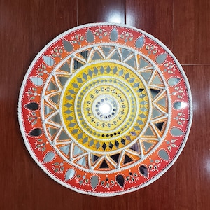 Lippan Clay Wall Art: Indian Mandala with Mirrors, Folk Art Decor
