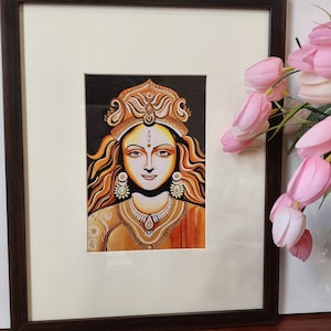 Maa Shakti painting, Indian God, Hindu Goddess Canvas wall Art, Asian Art, Indian traditional art, Mataji painting for prayer room