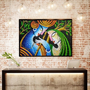 Canvas print of original Radha Krishna for living room, Modern Indian wallart, Hindu God, Textured Contemporary style Radha Krishna