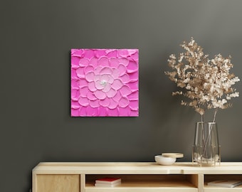 Pink Flower Impasto Painting: Textured Acrylic Palette Knife Art