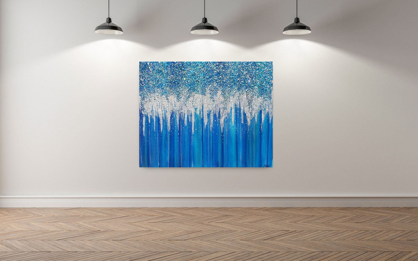 Blue Glitter Crushed Glass Art Silver Glitter Wall Decor Etsy