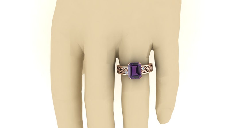 Purple Stone Ring Solitaire Ring Amethyst Wedding Bridal Ring 2.90 ct Octagon Shape Ring. Moissanite Ring Vintage Art Deco Ring