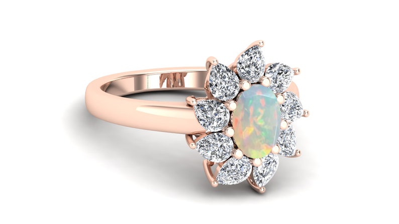 Natural AAA Opal Wedding Bridal Ring Vintage Art deco Ring Moissanite Halo Ring Prong Ring Antique Ring Pear Ring Solitaire Bend Ring