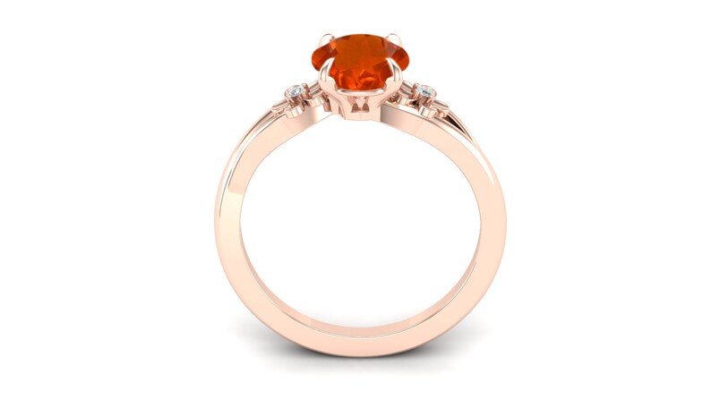Splite Shank Ring Flower Shape Ring Orange Stone Ring Vintage Art Deco Moissanite Solitaire Ring Natural Fire Opal Wedding Bridal Ring