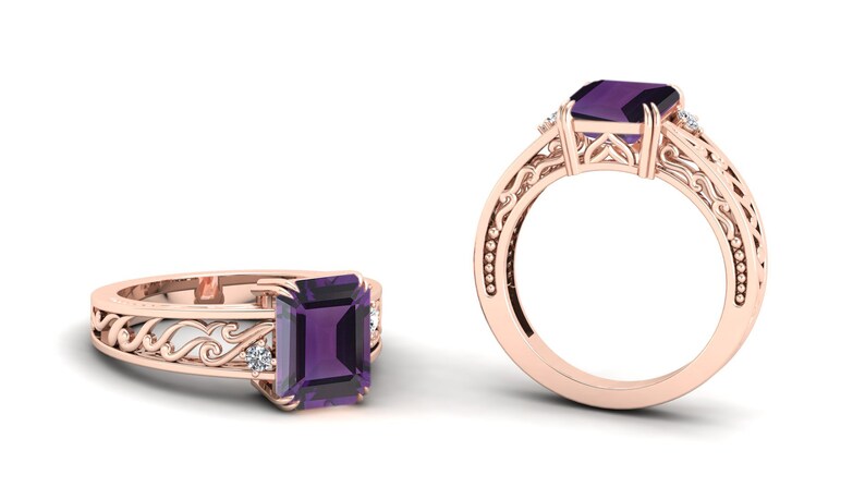 Purple Stone Ring Solitaire Ring Amethyst Wedding Bridal Ring 2.90 ct Octagon Shape Ring. Moissanite Ring Vintage Art Deco Ring