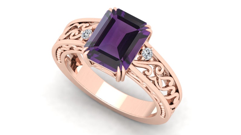Purple Stone Ring Solitaire Ring Amethyst Wedding Bridal Ring 2.90 ct Octagon Shape Ring. Moissanite Ring Vintage Art Deco Ring