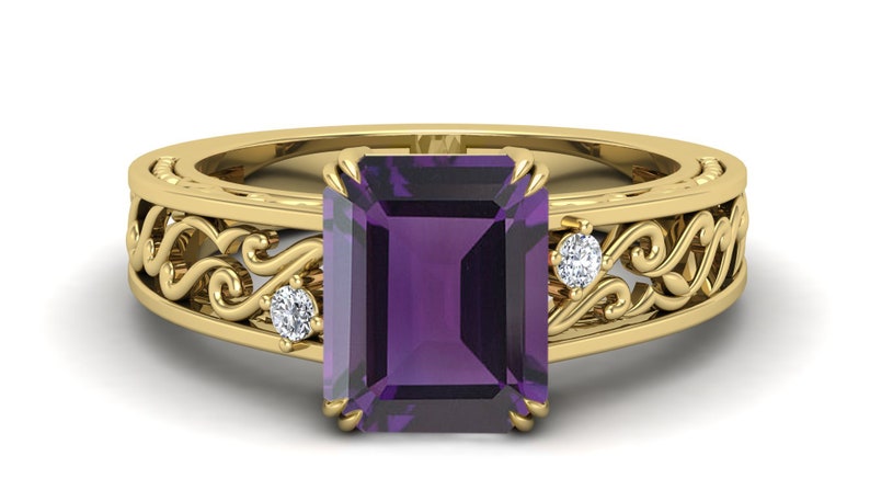 Purple Stone Ring Solitaire Ring Amethyst Wedding Bridal Ring 2.90 ct Octagon Shape Ring. Moissanite Ring Vintage Art Deco Ring
