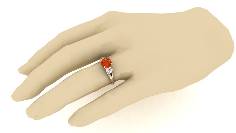 Splite Shank Ring Flower Shape Ring Orange Stone Ring Vintage Art Deco Moissanite Solitaire Ring Natural Fire Opal Wedding Bridal Ring