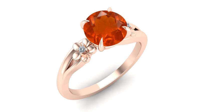 Splite Shank Ring Flower Shape Ring Orange Stone Ring Vintage Art Deco Moissanite Solitaire Ring Natural Fire Opal Wedding Bridal Ring