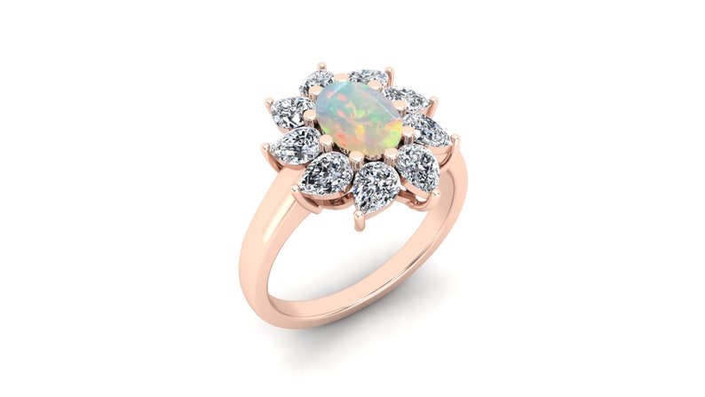 Natural AAA Opal Wedding Bridal Ring Vintage Art deco Ring Moissanite Halo Ring Prong Ring Antique Ring Pear Ring Solitaire Bend Ring
