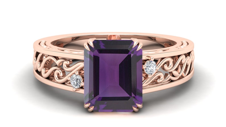Purple Stone Ring Solitaire Ring Amethyst Wedding Bridal Ring 2.90 ct Octagon Shape Ring. Moissanite Ring Vintage Art Deco Ring