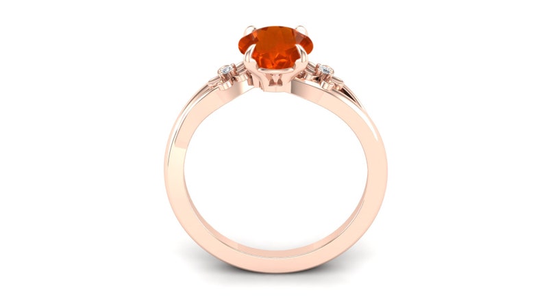 Splite Shank Ring Flower Shape Ring Orange Stone Ring Vintage Art Deco Moissanite Solitaire Ring Natural Fire Opal Wedding Bridal Ring