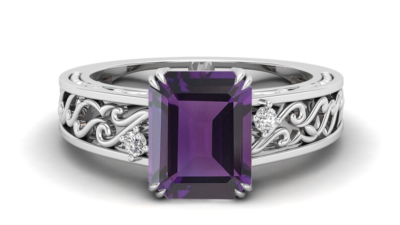 Purple Stone Ring Solitaire Ring Amethyst Wedding Bridal Ring 2.90 ct Octagon Shape Ring. Moissanite Ring Vintage Art Deco Ring