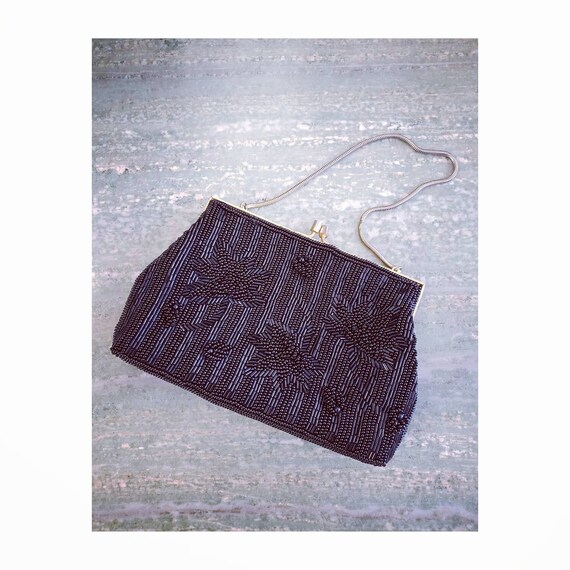Vintage Black & Gold Beaded Evening Clutch Purse