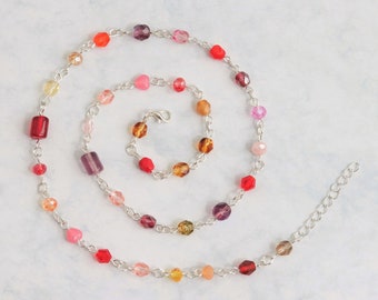 Mixed Glass Bead Necklace or Wrap Bracelet - Red Beaded Bracelet Necklace -