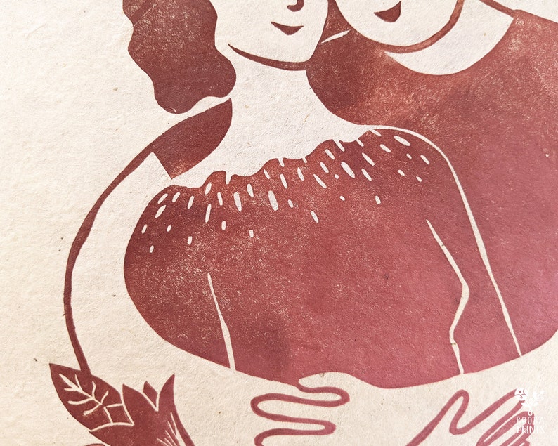 Handmade 2 Color Linocut Print of Couple in Love unframed. Etsy