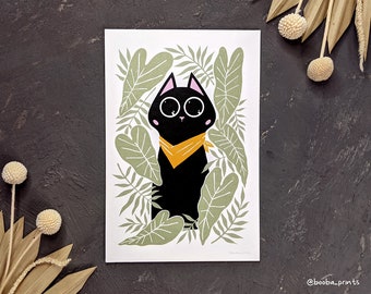 DIGITAL DOWNLOAD, Cute Black Cat Print,  Cat Wearing Bandana Art, Cute wall art, Instant download printable art, Cat lover gift home decor