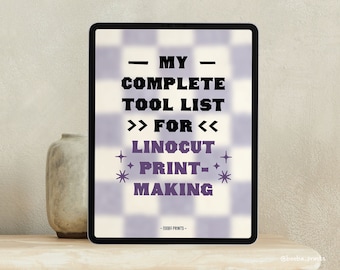 Linocut Printmaking Tools Guide, Digital Download, Digital Tool List, Printmaking For Beginners, Instant PDF Download, Guide to block prints