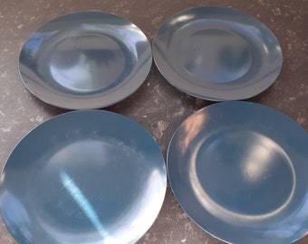 Set of 4 navy melaware side plates. Vintage melamine side plates in navy blue. 1970's.