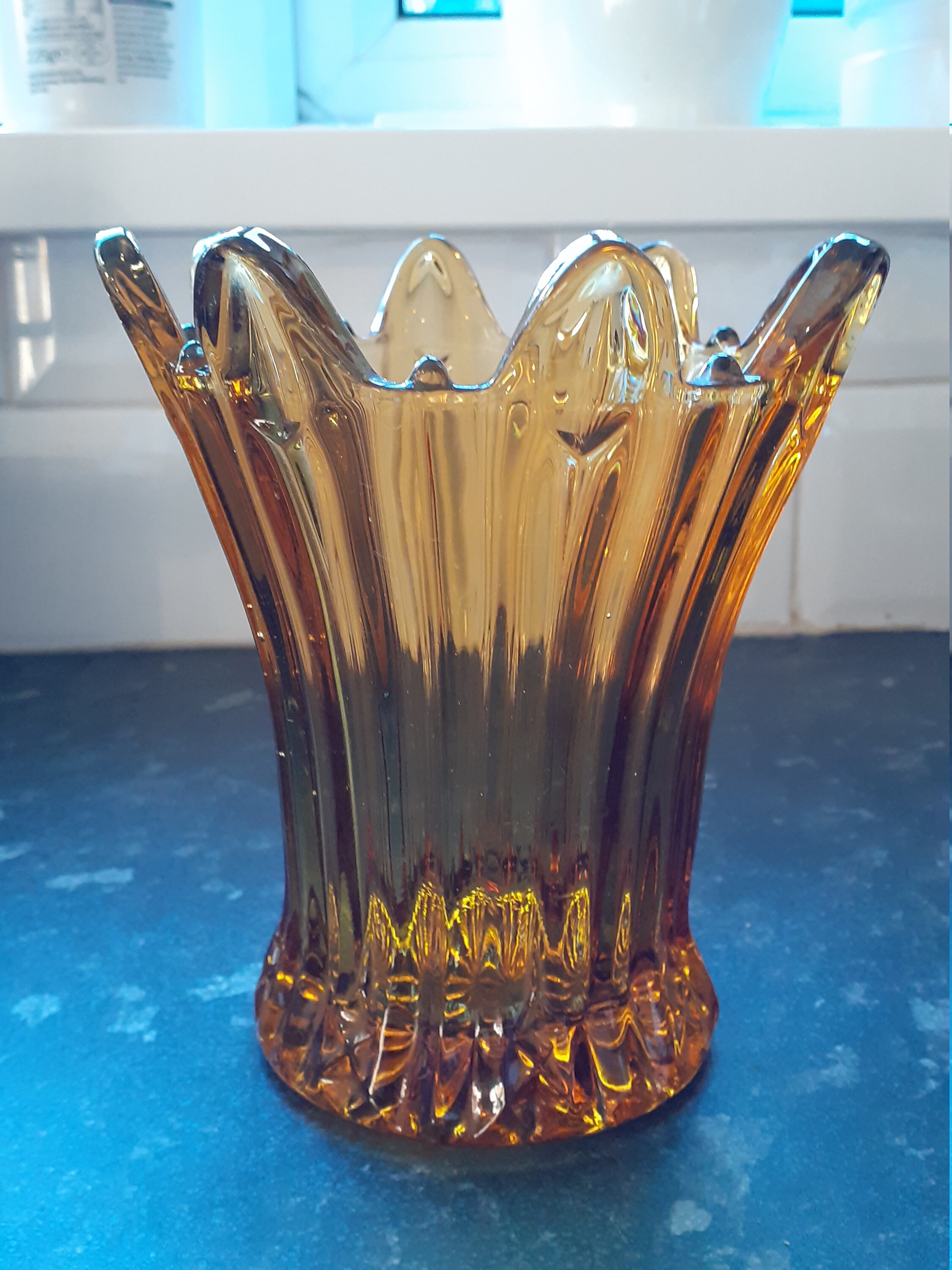 Vintage Art deco Amber celery vase by Sowerby. Pattern 2505 Etsy