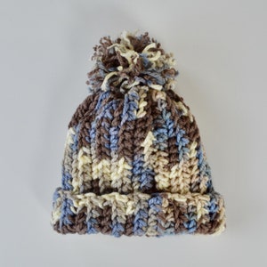 Handmade Crochet Hat, Handmade, Hat with Pom, Adult, Beanie, Unisex, Warm Hat, Beanie with Pom, Gift, Multicolor, Blue, Cream, Brown, Ivory