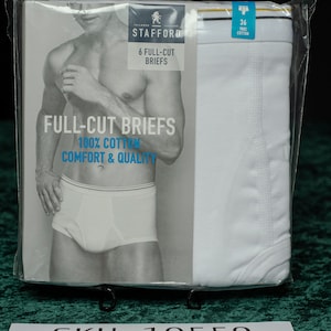 5 Stafford men's white full cut briefs circa-2010 waist 36 10559