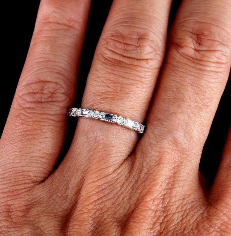 Aquamarine Baguette Ring,Half Eternity Aquamarine Wedding Ring,March Birthstone Ring,Anniversary Gift,Gift for Her,925 Sterling Silver Ring