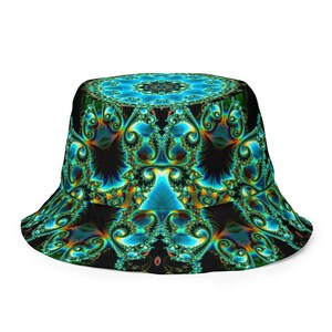 The Dark/silvery - Reversible Bucket Hat Fractal Mandala and
