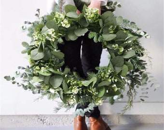 33/38 cm corona de eucalipto flores artificiales de calidad fondo pared/puerta/ventana/boda/fiesta/Navidad/Año Nuevo decoración del hogar 2024