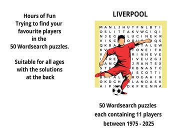 Liverpool Word Search Book – 50 puzzles, 11 players per page spanning 50 years