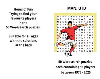 Man Utd Wordsearch Book – 50 puzzles, 11 players per page spanning 50 years