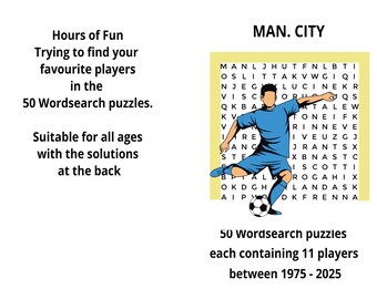 MAN CITY Word Search Book – 50 puzzles, 11 players per page spanning 50 years