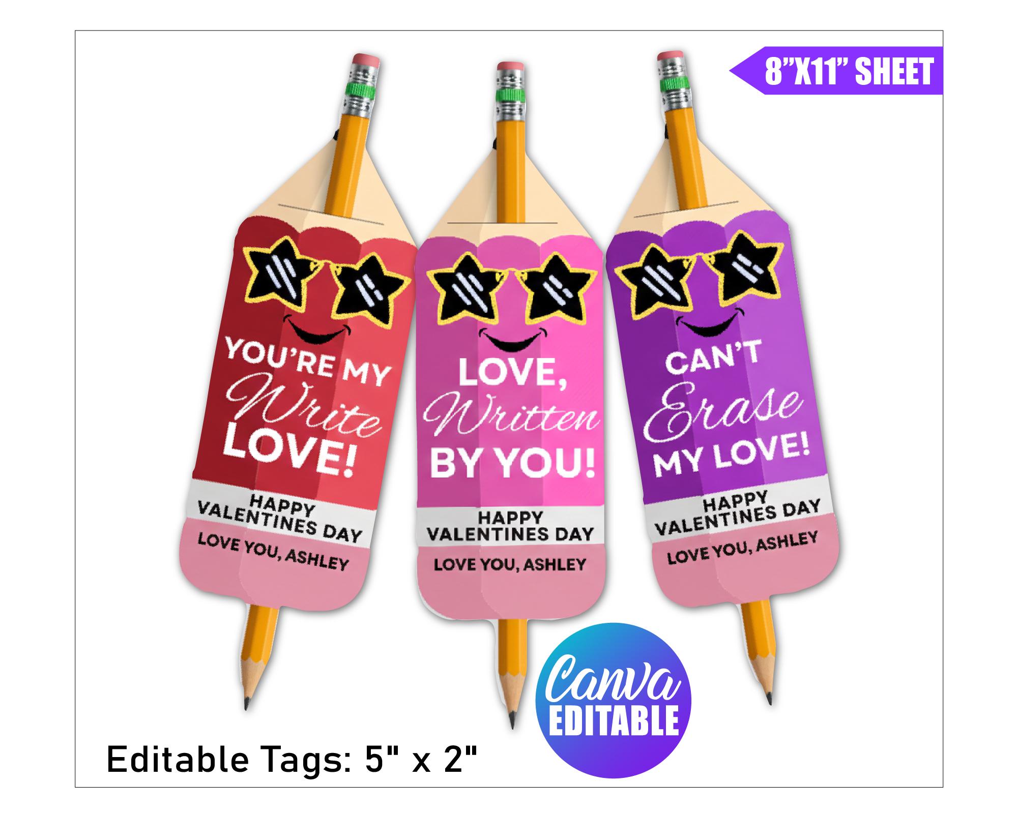 Editable Valentines Pencil Gift Tags Template, Write Valentine Pencil ...