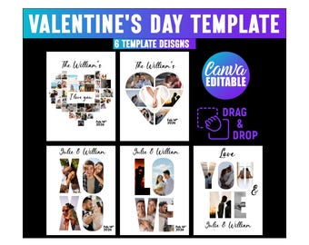 Love Photo Collage Editable Template, Drag Your Own Image, Couple Gift, Valentine's Day, Anniversary Gift for Couple, Photo Love canva