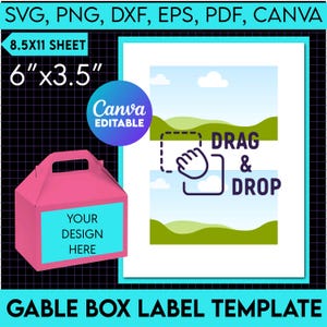 Gable Box Label Template, Gable Box Front Label, Printable Gable Box, Gable Box, Party Favors Template Svg, Editable, Canva Editable