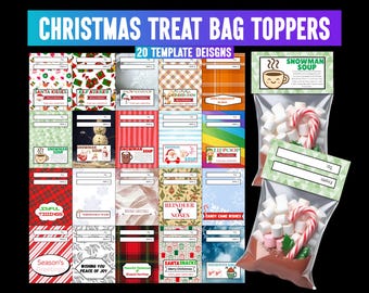 Christmas Treat Bag Toppers Template, Santa Kisses, Reindeer Noses, Classroom Gift Cookie Tags, Elf Kisses, Elf Poop, Snowman Poop