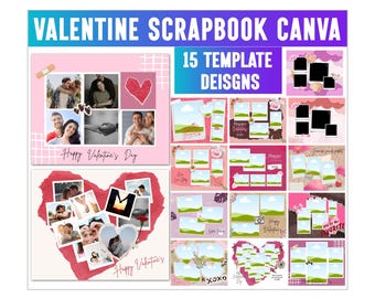 15 Valentine's Day Digital Scrapbook Template, Drag & Drop Digital Scrapbook, Anniversary Scrapbook Canva Template Photo Collage Scrapbook