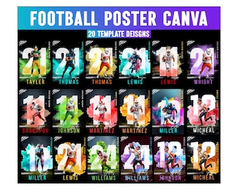 20 Football Poster Editable Canva Template, Senior Night Banners, Sports Background & Digital Backdrop, Sports Canva Designs, Digital File